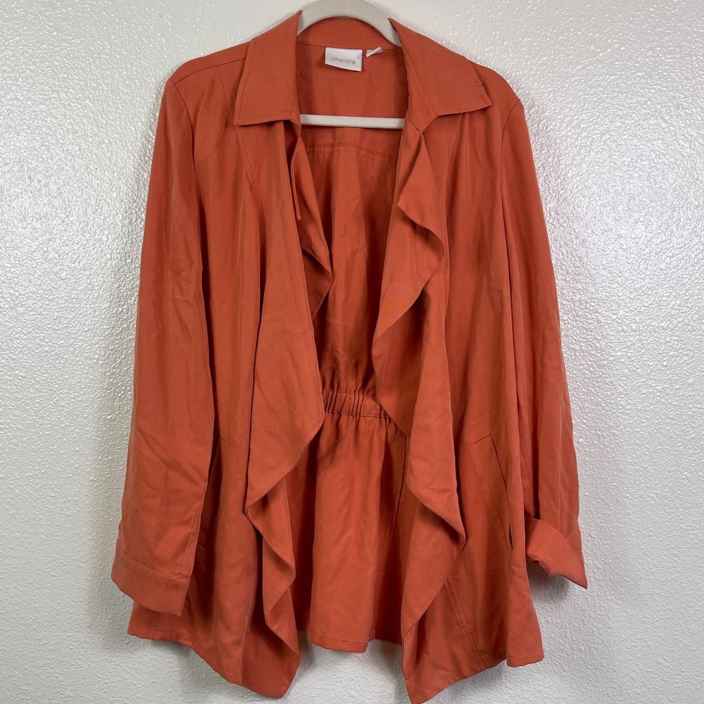 CHICOS Orange Open Utility Waterfall Jacket